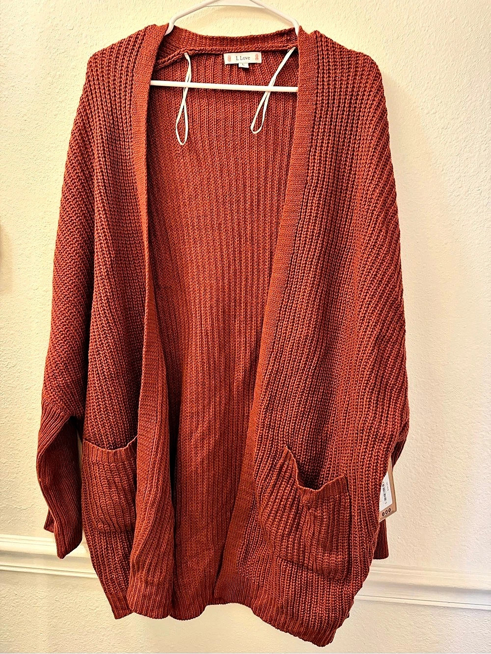 L love Open Front Knit Cardigan in Orange Size Large NWT